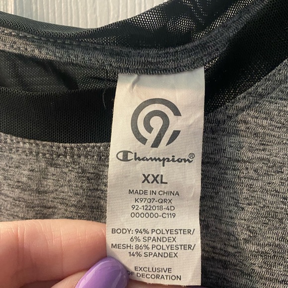 Gray Champion moisture-wicking material sport top with black mesh shoulder yoke - Picture 2 of 3